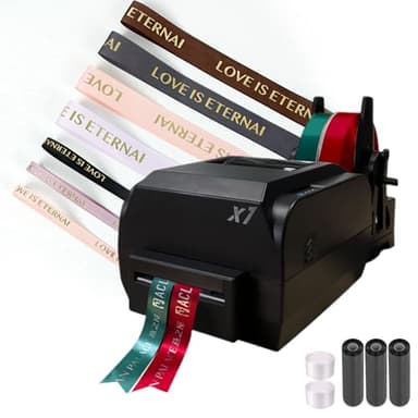 Satin Ribbon Printing Machine with Holder,200 Dpi Digital Ribbon Printer Thermal Label Printer Foil Stamping Printing Machine, 150mm/s,Supports 50+ Languages, DIY Decorative Ribbon (Double Row)