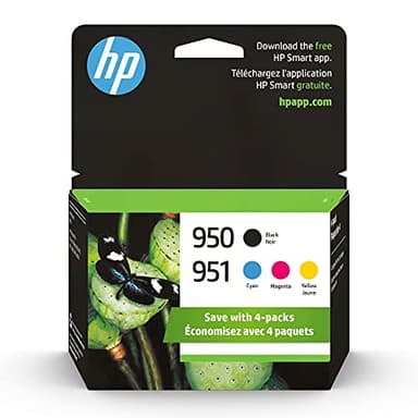 HP 950 Black/951 Cyan,Magenta,Yellow Ink Cartridges (4-Pack) | Works OfficeJet 8600, OfficeJet Pro 251dw, 276dw, 8100, 8610, 8620,8625 8630 Series | Eligible for Instant Ink | X4E06AN