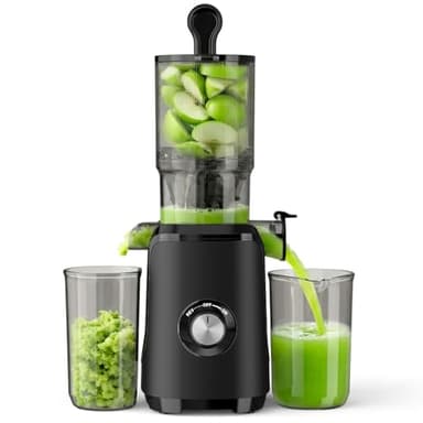 NEWBULIG Cold Press Juicer Machines, Masticating Juicer with High Juice Yield, Reverse Function, Stops Oxidation and Easy to Clean for Vegetables & Fruits, Black