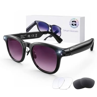 AI Smart Glasses with Camera, 8MP HD Bluetooth Camera Glasses, 1080P Video Recording Sunglasses for Women Men, Real Time Translation, Voice Assistant, Open-Ear Audio for Travel, Work Vlog (3 lenses)