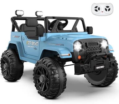ARBELI 12V Ride On Truck Car with Remote Control, Kids Electric Vehicles with Bluetooth Music, Horn, 3 Speeds, 4 LED Lights, Soft Start, Ride on Toys for Toddler Boys & Girls (Blue)