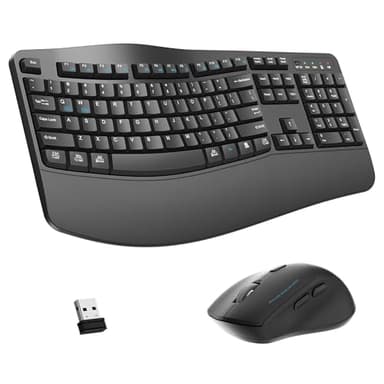 Wireless Keyboard and Mouse Combo,2.4G Full Size Wave Keys Ergonomic Keyboard with Wrist Rest for Natural Typing, 3 DPI Adjustable Ergonomic Silent Mouse for Computer/Laptop/Windows/Mac (Gray)