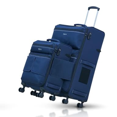 TACH LITE Samba Soft Connectable 2 Piece Luggage Sets - 20 & 28 inch Luggage | Small Carry On & Large Checked Suitcases Patented Built-In Connecting System | Rolling Suitcase Links 6 Bags (Navy Blue)
