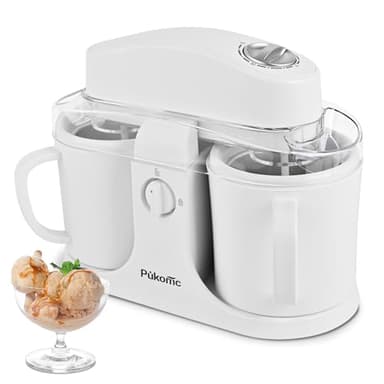 Pukomc Ice Cream Maker Machine for Home Use, with Two Ice Cream Bowls,Simple Operation and Easy to Clean,White