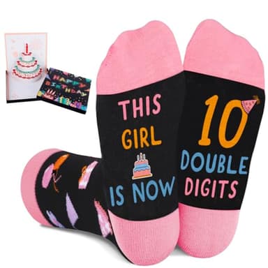 Juesly 10 Year Old Girl Birthday Gifts with Socks and 3D Pop Up Birthday Card, Gifts for 10 Year Old Girl