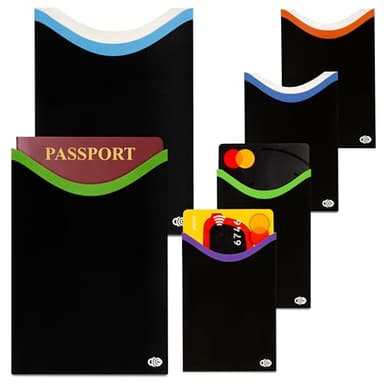 RFID Blocking Credit Card & Passport Sleeves (4 Short Side Credit Card & 2 Passport Protectors) – RFID Blocking Identity Theft Protection, Slim Design – Ideal for Travel and Everyday Use