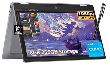 HP Chromebook Plus x360 14b 2 in 1 Laptop, 14-inch FHD Touchscreen, Intel 8-Core i3-N305, 8GB RAM, 256GB UFS, Pen, for Students, Backlit, FHD Webcam, Wi-Fi 6E, Chrome OS w/Google AI (Renewed)
