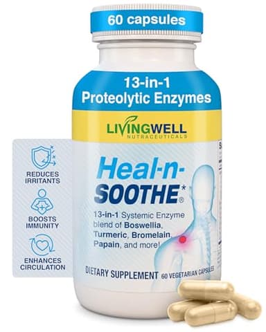HEAL-N-SOOTHE Proteolytic Systemic Enzymes – Joint Supplement with Bromelain, Papain, Boswellia – Joint Mobility, Muscle Flexibility, Protein Digestion, Circulatory & Immune Health - 60 Count (1 Pack)