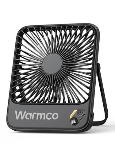 Warmco 10000mAh Portable Travel Fan 7-inch, Max 24H Runtime, Ultra-thin Quiet Rechargeable Battery Operated Desk Fan with Digital Display for Camping, Office, Bedroom, Cruise Essentials