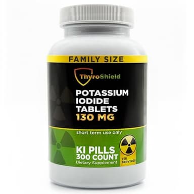 Potassium Iodide Tablets 130 mg | 300ct Iodine for Radiation Exposure - Potassium Iodine Pills - YODO Naciente - KI Pills - Made in USA - ThyroShield (300 Tablets)