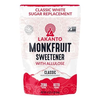 Lakanto Classic Monk Fruit Sweetener With Allulose, White Sugar Substitute From Monk Fruit Extract for Baking, Coffee & Tea, Gluten Free, Zero Calorie, Low Carb, Non GMO, Keto, Classic White (1 lb)
