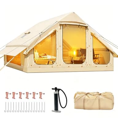 Inflatable Tents for Camping, Blow Up Tent with Hand Pump, Easy Setup Inflatable Hot Tent with Stove Jack, Waterproof Oxford Air Glamping Tents for Camping Adult 4 Person Upgrade Version