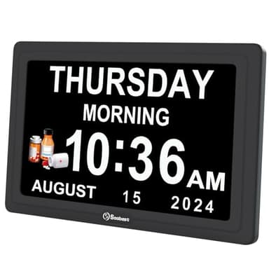 Soobest Dementia Digital Clock for Seniors Elderly, 20 Alarm Reminders 3 Ringtones for Memory Loss Alzheimers, Electric Time Date Day Large Display Calendar Clock, Auto DST, 1024 * 600P HD