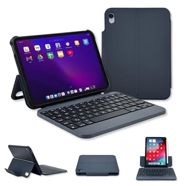Macally Keyboard Case for iPad mini 7 (A17 Pro, 2024) and 6 (2021) 8.3-inch - Lightweight iPad mini Keyboard with Magnetic Cover with Landscape/Portrait Viewing, Full Size Keys, iPadOS Shortcuts