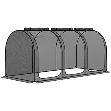 Outsunny 9' x 4' Crop Cage, Plant Protection Tent with Three Zippered Doors, Storage Bag and 4 Ground Stakes, for Garden, Yard, Lawn, Black