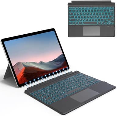 Foeytaody for Surface Pro 7+/7/6/5/4/3 Keyboard, Bluetooth Wireless Keyboard with Palm Rejection Touchpad, Rechargeable Battery, 7-Color Backlit for Microsoft Surface Pro 12.3 inch