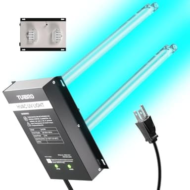 TURBRO 72W UV Sanitizer Lamp with Energy Saving Airflow Sensor, Ozone Free Ultraviolet Light, Air Purifier for HVAC Units and Ducted Systems, Direct Plug-in 120V, UV72PA