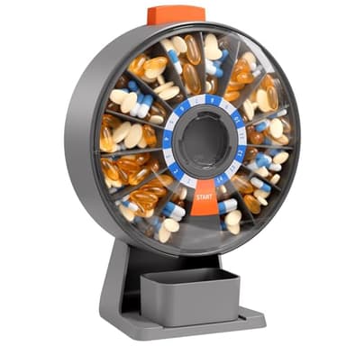 Daviky Pill Dispenser Daily, Large Pill Organizer with Wall-Mounted or Standing Use, 14 Days Pill Container, Push Button Design, Weekly Pill Box for Vitamin, Medicine,Supplement, Fish Oil(Gray)