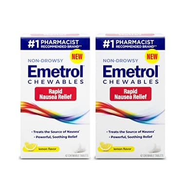 Emetrol Non-Drowsy Nausea Relief - Chewable Medicine for Upset Stomach - Pharmacist Recommended Nausea Relief - Lemon Flavor, 84 Tablets