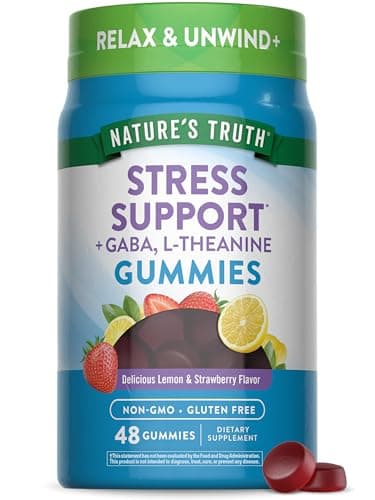 Nature's Truth Stress Relief Gummies for Adults | with Gaba, L Theanine, and Lemon Balm | Lemon Strawberry Flavor | Non-GMO & Gluten Free Supplement