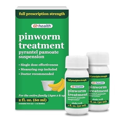 A+Health Pinworm Treatment Pyrantel Pamoate Oral Suspension, Family Pack, for Adults and Kids 2+, Banana Flavor, 2 Fl Ounces