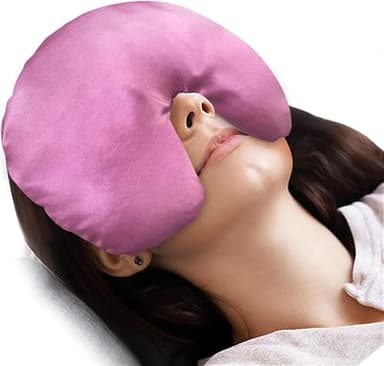 Atsuwell Sinus Mask, Warm Cold Compress Eye Mask for Dry Eyes, Weighted Eye Pillow Microwavable Face Heating Pad for Soothing Sinus Pressure and Relaxation, Pink