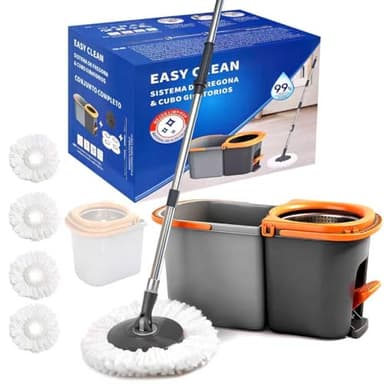 MENSHINE Spin Mop and Bucket Set,Detachable Double Buckets Separate Dirty Water with Stainless Steel Wringer for Floor Cleaning,Cleaning Buckets with 4 Mop Head Replacements for Household Use