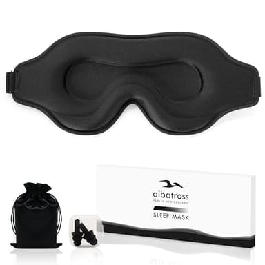 Sleep Eye Mask for Men Women, Sleeping Mask for Side Sleeper, Travel Blackout Night Blindfold Eye Shade Cover with Adjustable Strap (Black)