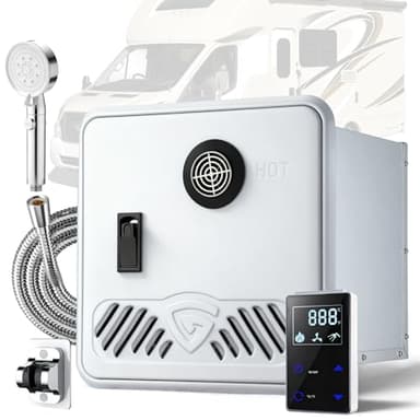 RV Tankless Water Heater, 75,000 BTU High Output Gas Water Heater, 3.9 GPM On-Demand Propane Water Heater with 15" x 15" Door & Remote Control, Endless Hot Water for Motorhome, Trailer, Camper