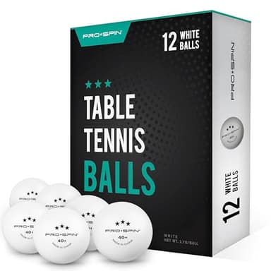 PRO-SPIN High-Performance Ping Pong Balls | White 40+ Table Tennis Balls | Premium ABS Plastic | Professional Quality | Official Size & Weight | Indoor & Outdoor Games (Pack of 12)
