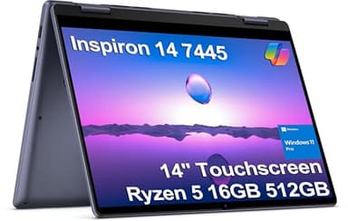 Dell Inspiron 14 2-in-1 Touchscreen Laptop (14" FHD+ IPS, 16GB DDR5 RAM, 512GB SSD, AMD Ryzen 5 8640HS (> intel i7-1255U)) For Business, Students, FP, Backlit, FHD Webcam, Inspiron 7445, Win 11 Pro