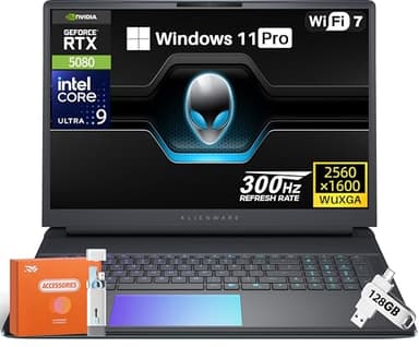 Alienware 18 Area-51 Gaming Laptop, NVIDIA RTX 5080 16GB GDDR7, Intel Ultra 9 275HX 5.4GHz, 18" WQXGA 300Hz 2.5K Display, 64 GB DDR5 RAM, 4 TB SSD, Wi-Fi 7, Quad Fan Cooling, 4K Camera, Win 11 Pro