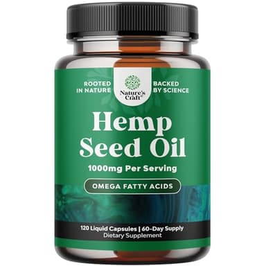 High Absorption 1000mg per Serving Hemp Seed Oil Capsules - Vegan Omega 3 6 9 Supplement with Essential Fatty Acids for Joint Support Relaxing Mood and Skin Health - Halal Non-GMO - 120 Count