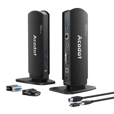 USB 3.0 Universal Docking Station, Acodot 13 in 1 Laptop Docking Station Dual Monitor for Windows and Mac, USB C Docking Station with HDMI, VGA, DVI, 6X USB 3.0, Gigabit Ethernet, Audio