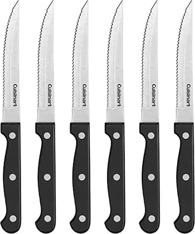 Cuisinart Knife Set, 6pc Steak Knife Set with Steel Blades for Precise Cutting, Lightweight, Stainless Steel & Durable, C77TR-6PSK, Black