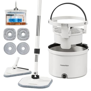 HoMettler Mop and Bucket Set, Dual-Tank Clean/Dirty Water Separation, with Triangular Head & 4 Microfiber Pads for Deep-Cleaning Floors, Versatile Mops for Walls