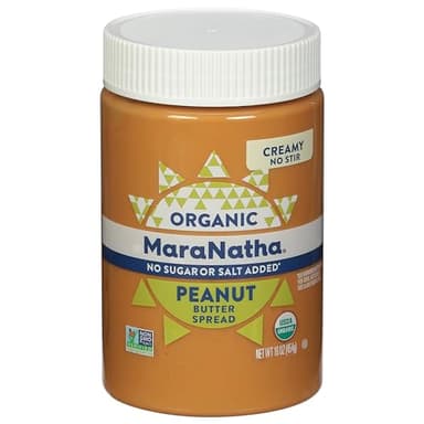 MaraNatha Organic Creamy Peanut Butter Spread, No Stir, Natural, No Sugar or Salt Added, Gluten Free, 16 Ounce Jar