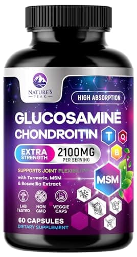 Glucosamine Chondroitin, MSM & Turmeric - Extra Strength Joint Support Supplement with 1500mg Glucosamine Sulfate per Serving - for Cartilage, Joint Health & Flexibility - Bottled USA - 60 Capsules
