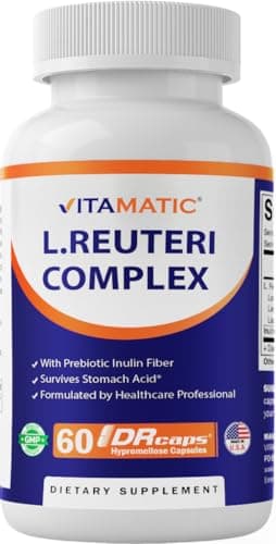 Vitamatic Lactobacillus Reuteri Complex – 22 Billion CFU per Delayed Release Capsule – 60 Capsules – Digestive & Gut Health Support – with Prebiotic Inulin Fiber