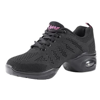 Linodes Women's Breathable Dance Sneaker with Split Sole and Air Cushion Jazz Dance Walking Shoes-Black-8.5M