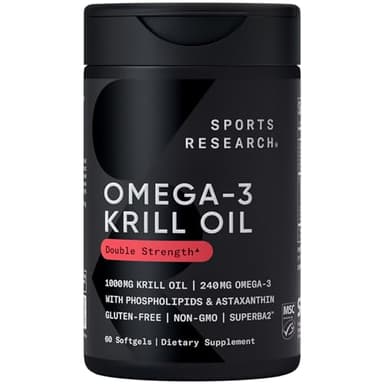 Sports Research Krill Oil Supplement with EPA & DHA Omega 3, Phospholipids & Astaxanthin from Antarctic Krill - Highest Concentration of Krill Oil for Men & Women - 1000mg, 60 Softgel Capsules