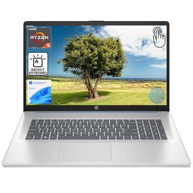 HP 17.3" Touchscreen Laptop for Work and Home, AMD Ryzen 5 7430U, 8GB RAM, 128GB SSD, Webcam, HDMI, Backlit Keyboard, Fingerprint Reader, Wi-Fi 6, Windows 11 Home, Blue