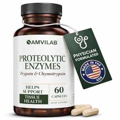 AMVILAB Proteolytic Enzymes | Trypsin & Chymotrypsin – Advanced Digestive Enzyme Supplement for Woman&Men - Digestive Enzymes for Protein Breakdown, Immune & Circulatory Health - 60 Capsules