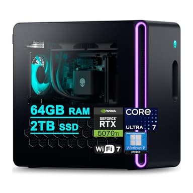 Dell Alienware Aurora ACT1250 Gaming Desktop Intel 20-core Ultra 7 265F (>i7-14700) 64GB RAM 2TB SSD GeForce RTX 5070 Ti 16GB GDDR7 DLSS4 Wi-Fi7 1000W PSU Liquid Cooler for Gaming AI Win11Pro