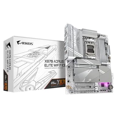 GIGABYTE X870 AORUS Elite WIFI7 ICE Motherboard - Supports AMD Ryzen 9000 CPUs, 16+2+2 Phases Digital VRM, up to 8000MHz DDR5 (OC), 3xPCIe 5.0, Wi-Fi 7, 2.5GbE LAN, USB 4