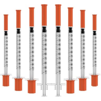 U-100 Disposable Syringes with Needle,1ml/cc,30G 5/16"(8mm) Needle (30 Pack), Individually Wrapped