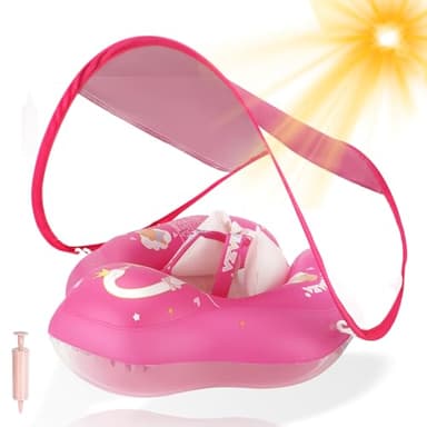 WYRIAZA Baby Pool Float with Canopy, Baby Float for Pool Swimming, Infant Pool Floats with UPF50+ Sun Protection, Infant Floaties with Safety Seat, Newborn Swim Float for 3-36 Months (S (3-12Months))