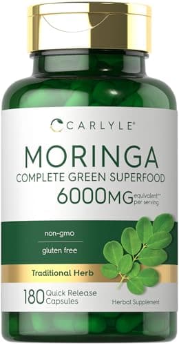 Carlyle Moringa Oleifera Supplement | 180 Capsules | Complete Green Superfood for Women and Men | Non-GMO and Gluten Free | from Moringa Leaf Powder