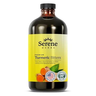 Serene Herbs Liquid Turmeric with Black Pepper - Turmeric Shots Curcumin Supplement 1000mg Extra Strength Herbal Drink, Digestive Bitters for Bloating Relief, Joint Health, Energy & Clarity - 16oz