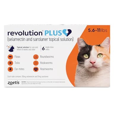 Revolution Plus (selamectin and sarolaner Topical Solution) for Cats, 5.6-11 lbs (Orange), 6 Tubes